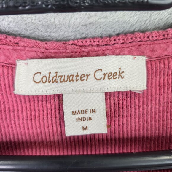 Womens Coldwater Creek Red Textured Top 1/4 Button Long Sleeve Cotton Size M - Picture 2 of 7